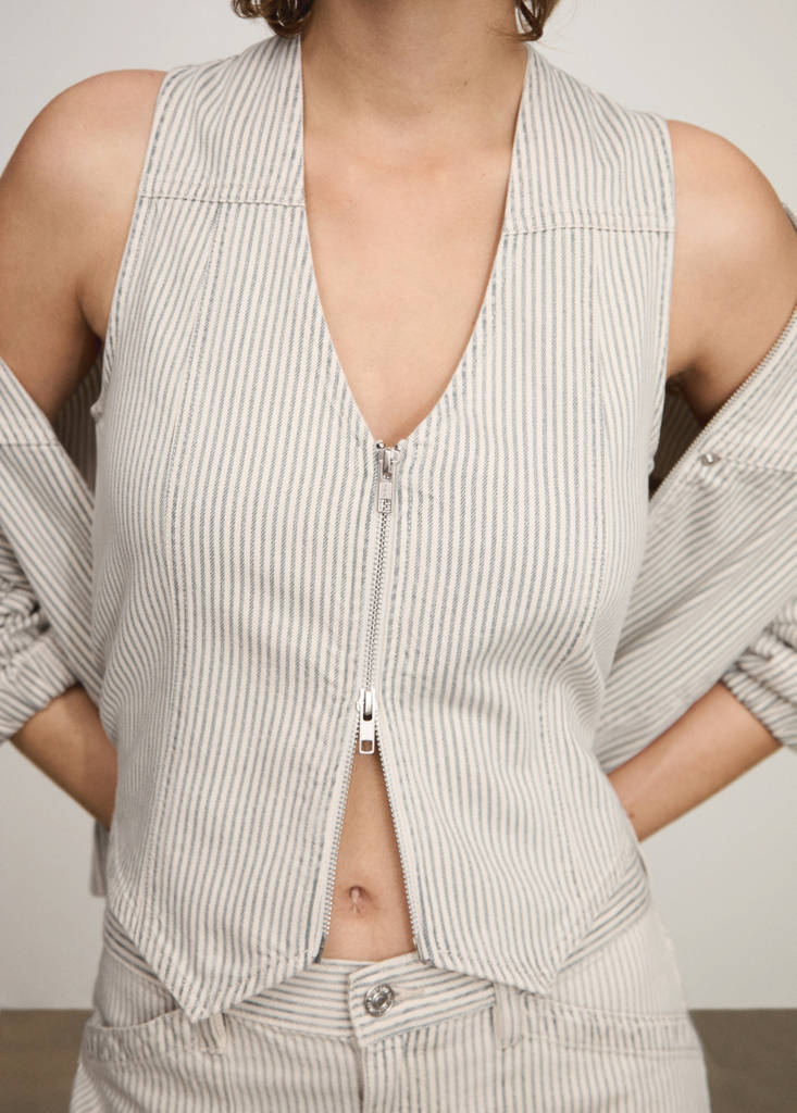 Striped gilet with zip — Beige