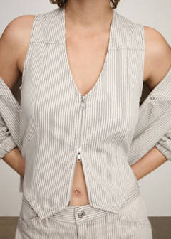 Striped gilet with zip — Beige 4