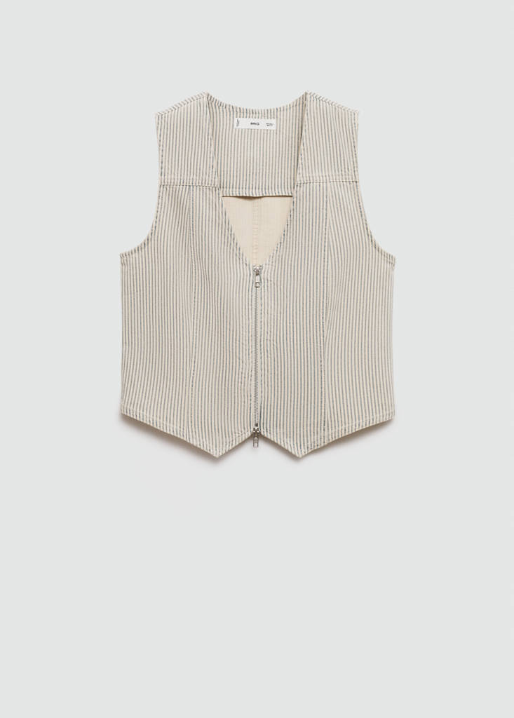 Striped gilet with zip — Beige