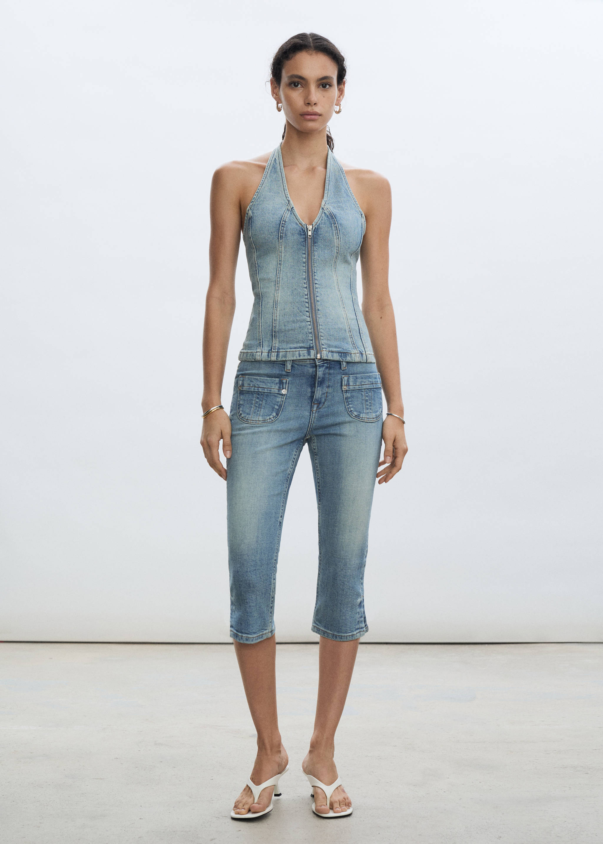 Halter-neck denim top - General plane