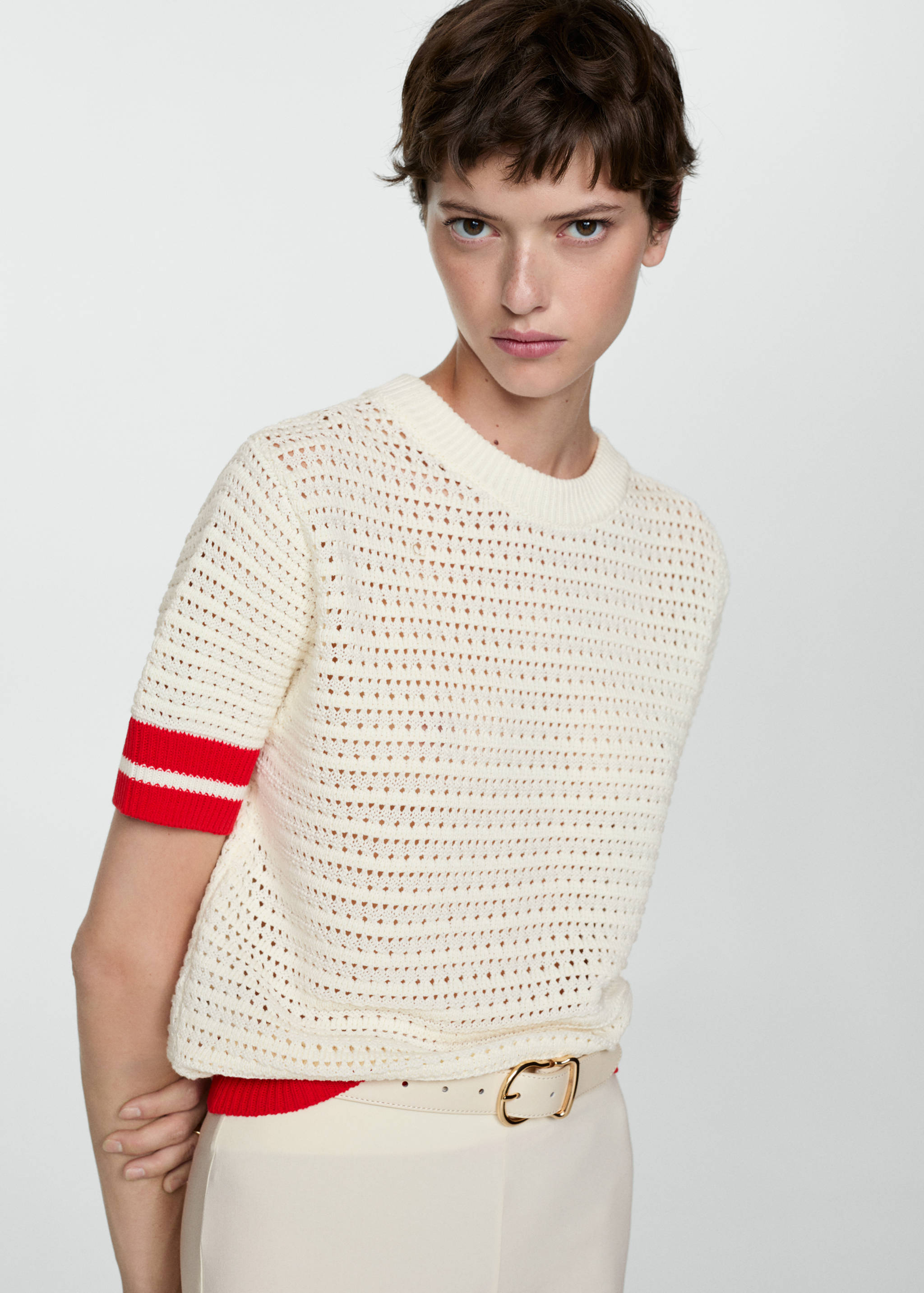 Pull-over ajouré à rayures - Plan moyen