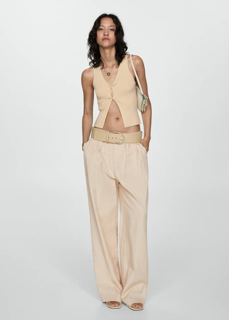 MANGO - Pantalon Lyocell plissé beige - M