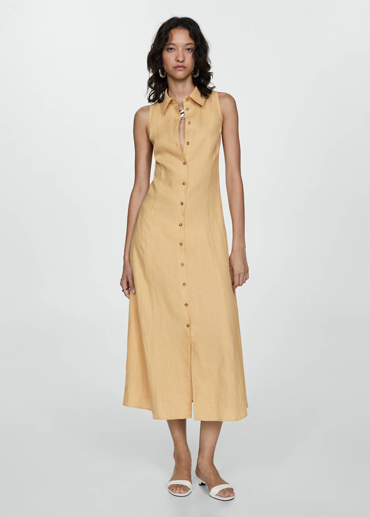 Linen-blend shirt dress — Ochre
