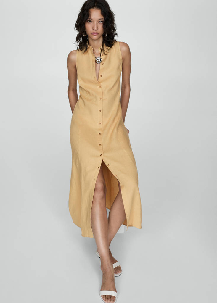 Linen-blend shirt dress — Ochre