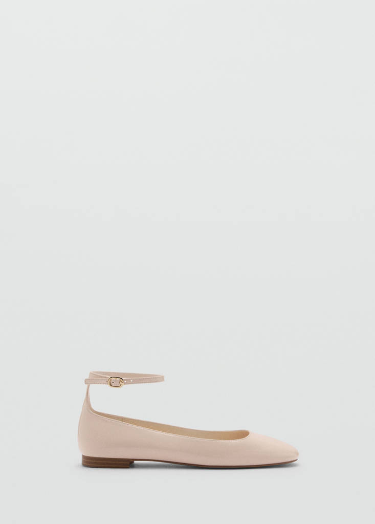 Patent leather-effect ballet flats — Beige