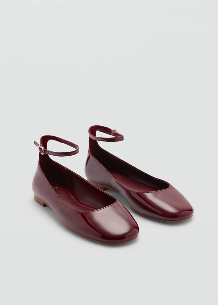 Patent leather-effect ballet flats — Burgundy