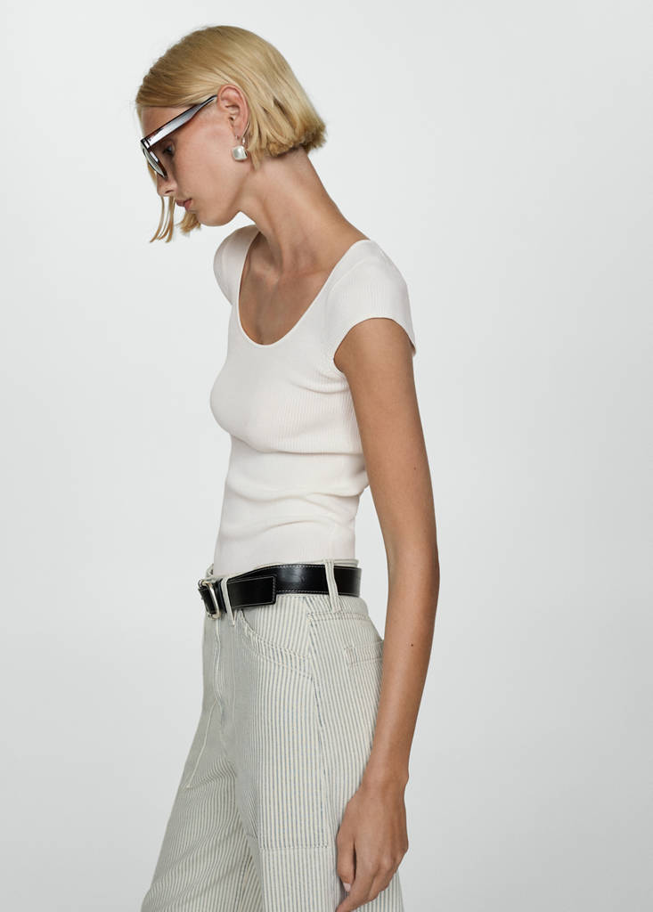 Fine ribbed knit top — Off White