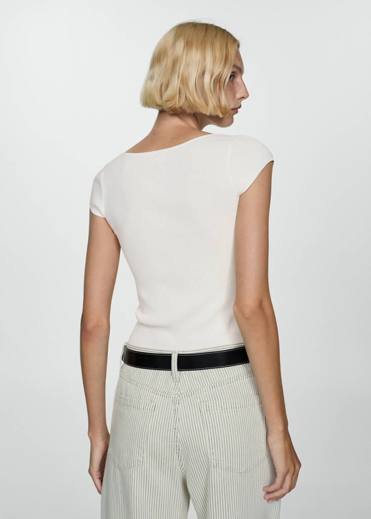 Fine ribbed knit top — Off White