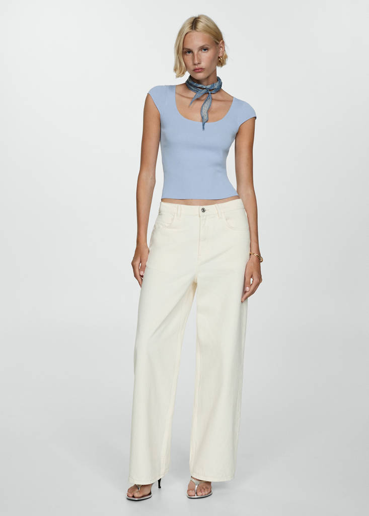 Fine ribbed knit top — Sky Blue