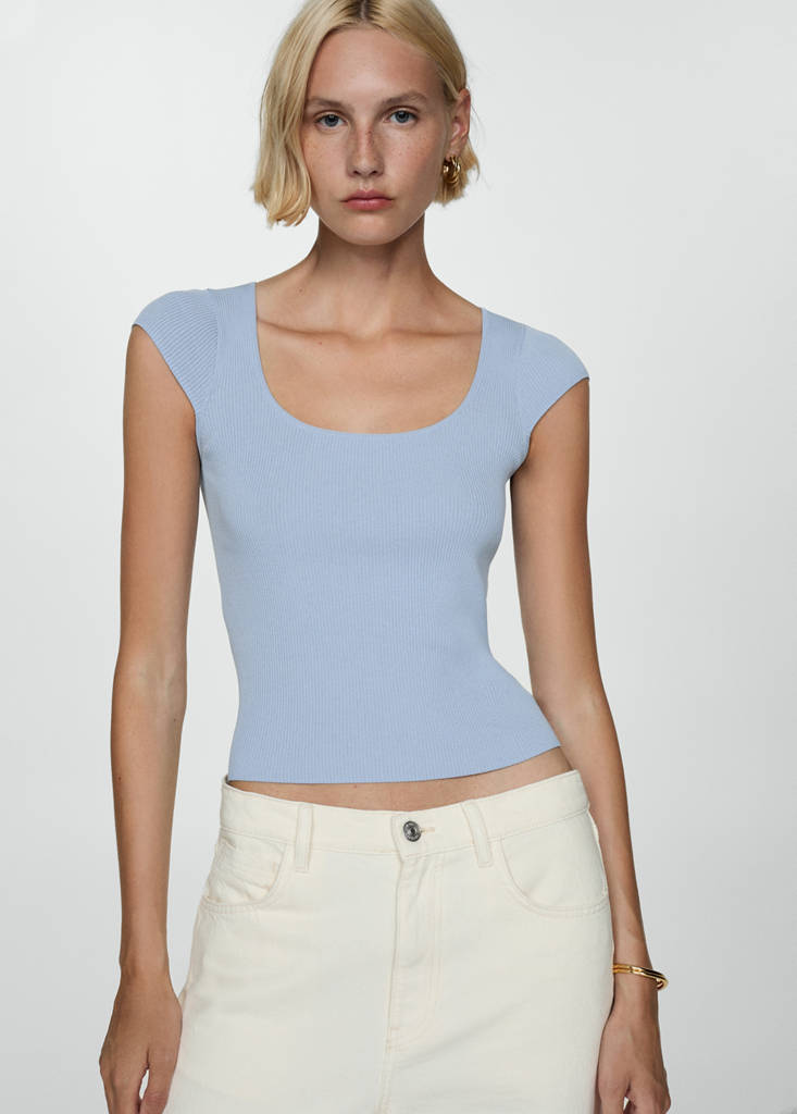 Fine ribbed knit top — Sky Blue