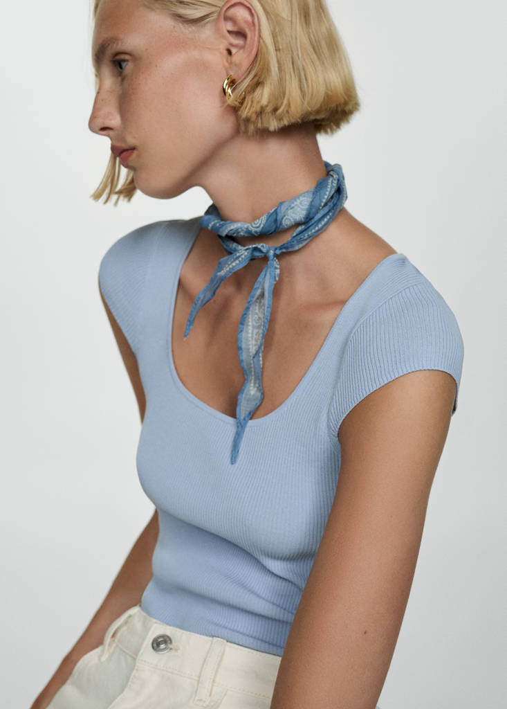Fine ribbed knit top — Sky Blue