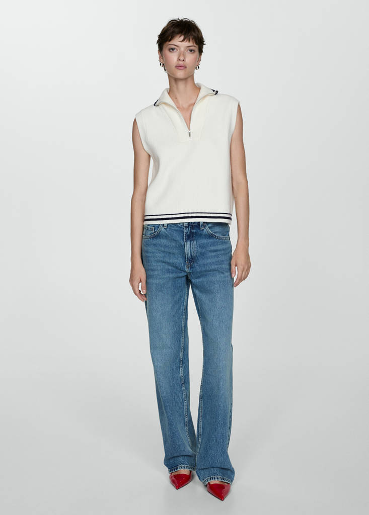 Knitted gilet with zip — Ecru
