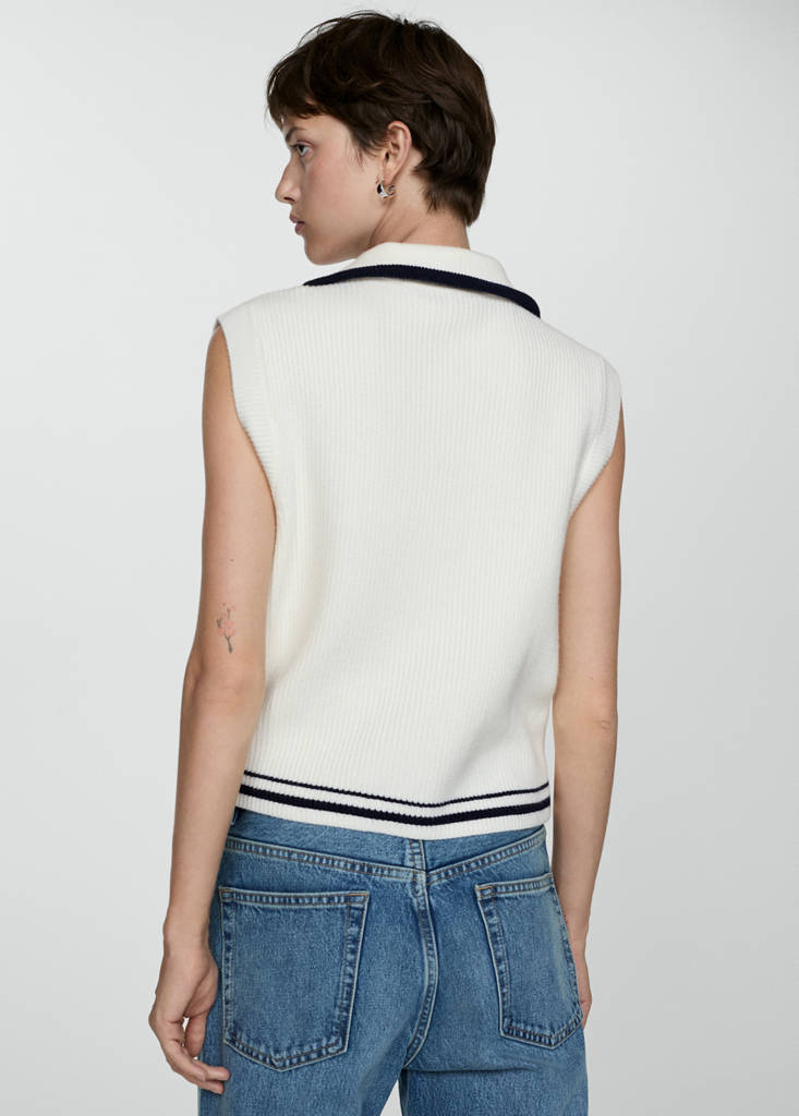 Knitted gilet with zip — Ecru