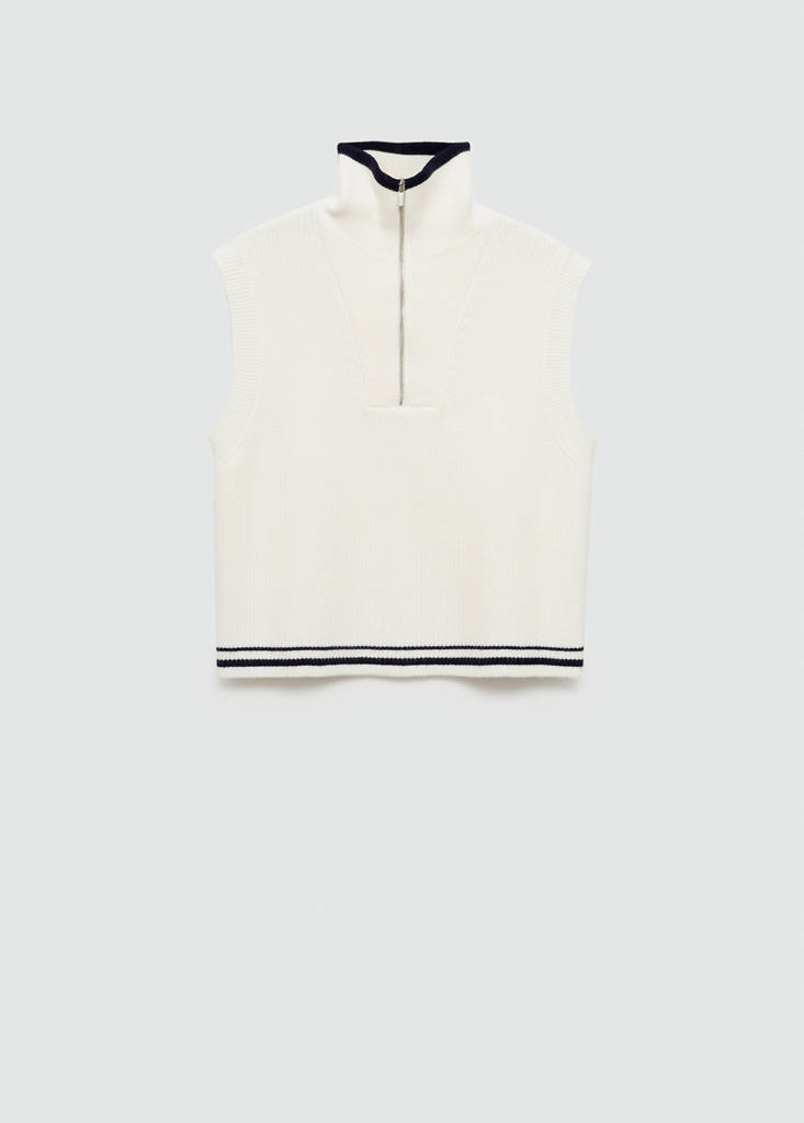 Knitted gilet with zip — Ecru