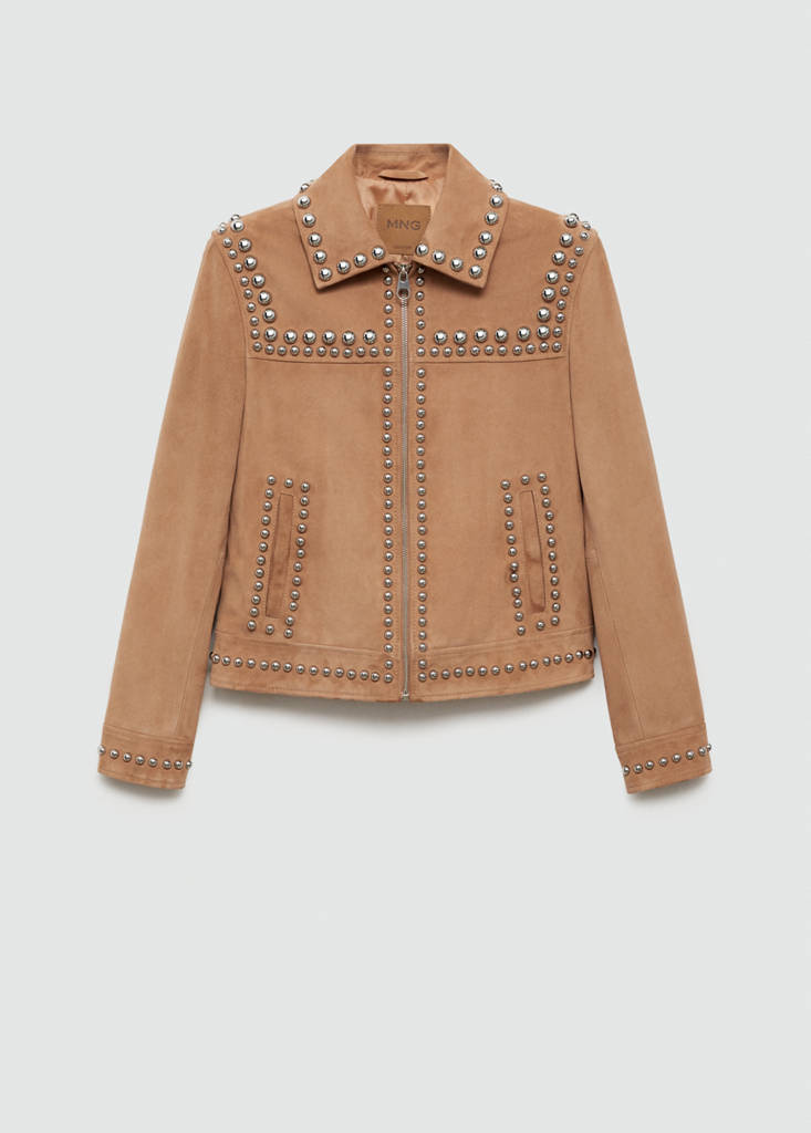 muguet studs suede jacket CAMEL Camel-coloured suede fitted jacket 