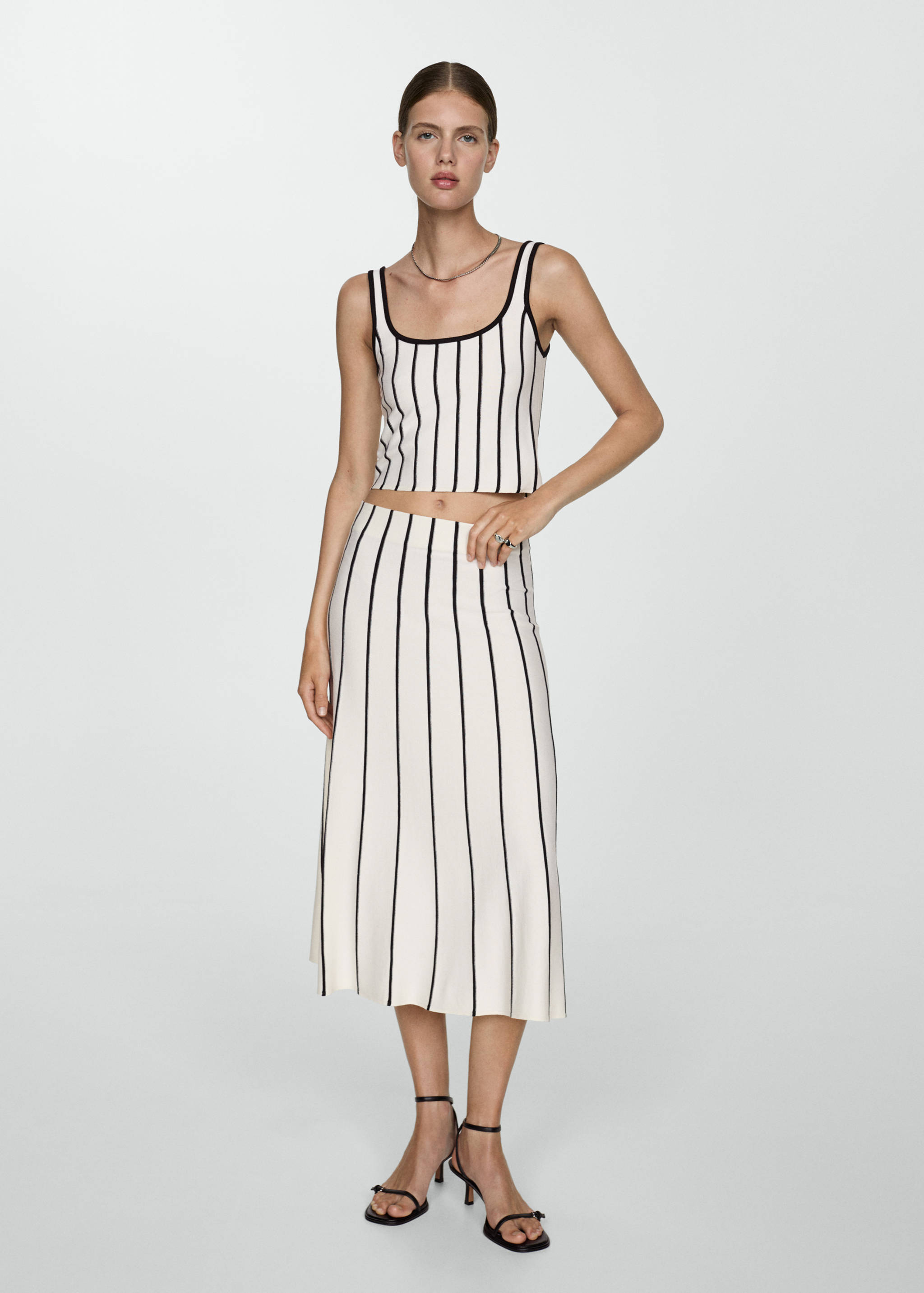 条纹针织半身裙 - null