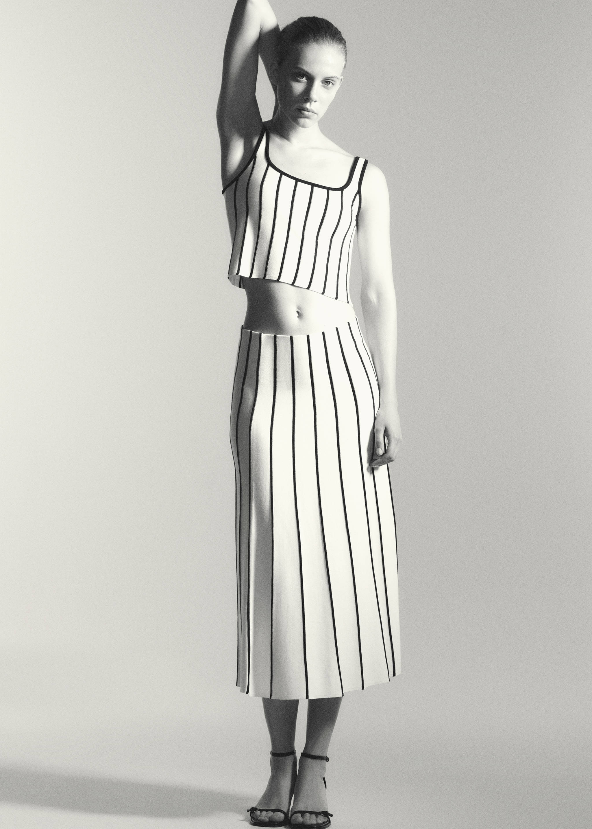 条纹针织半身裙 - null