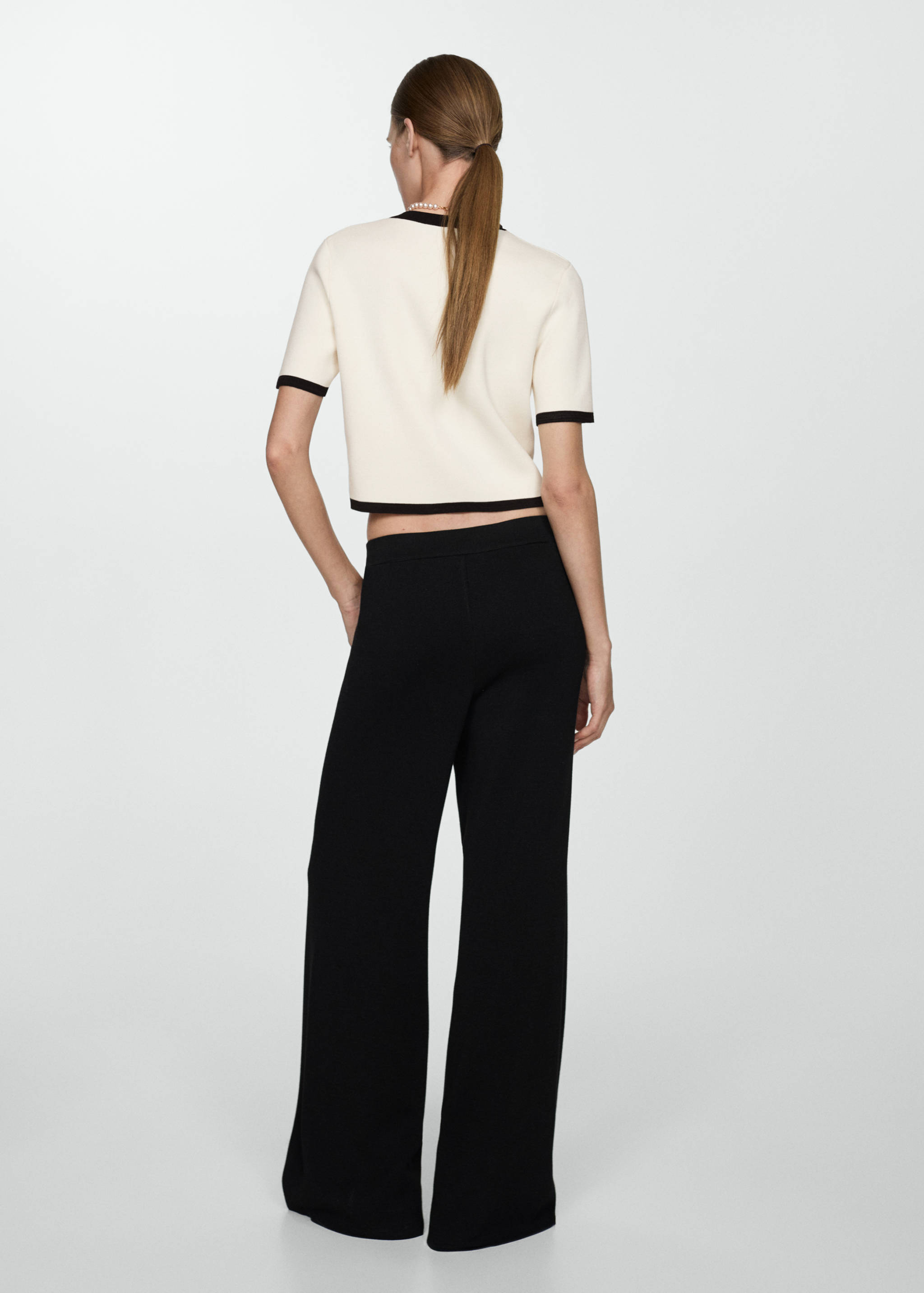 Short-sleeved cardigan with contrasting trims - Reverse of the article