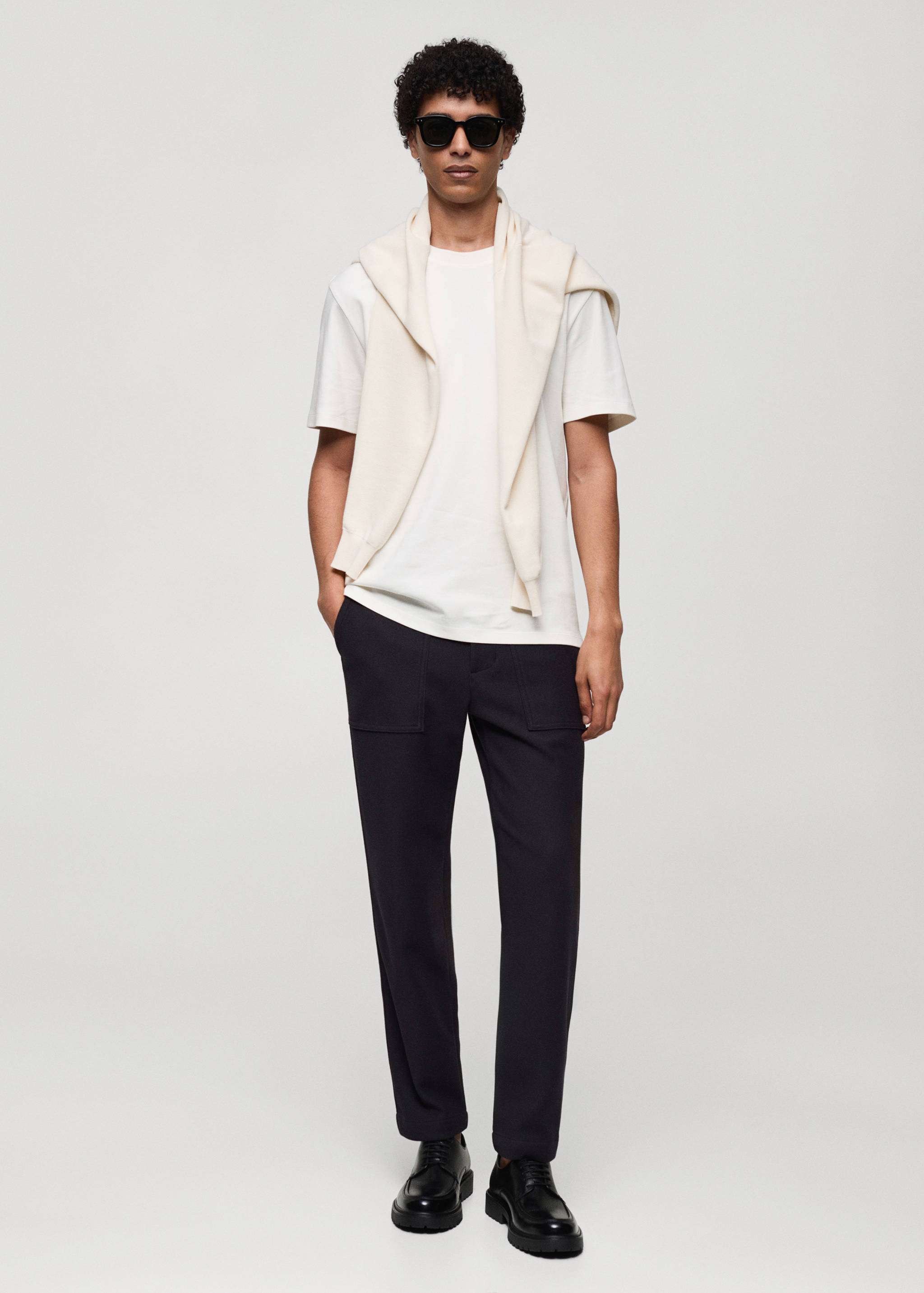 Regular-fit textured cotton trousers - General plane