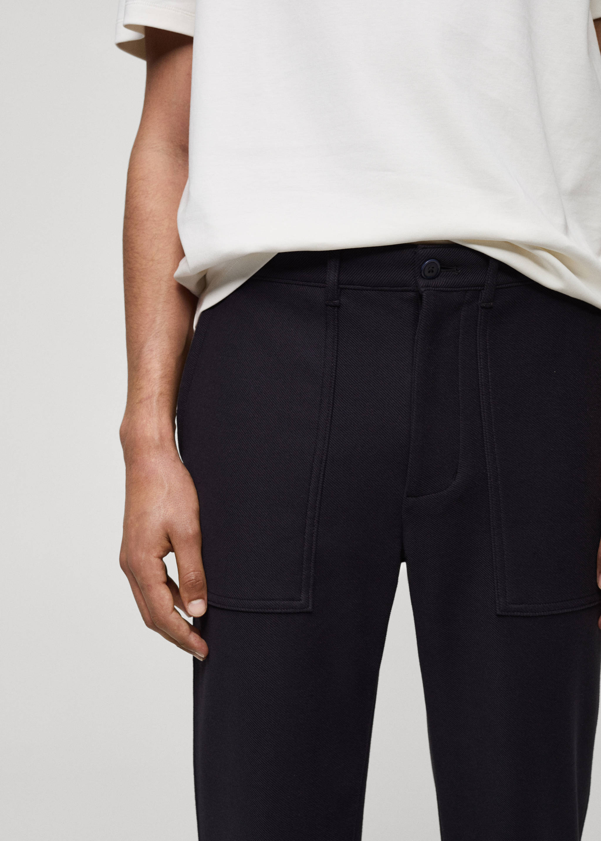 Regular-fit textured cotton trousers - Details of the article 1