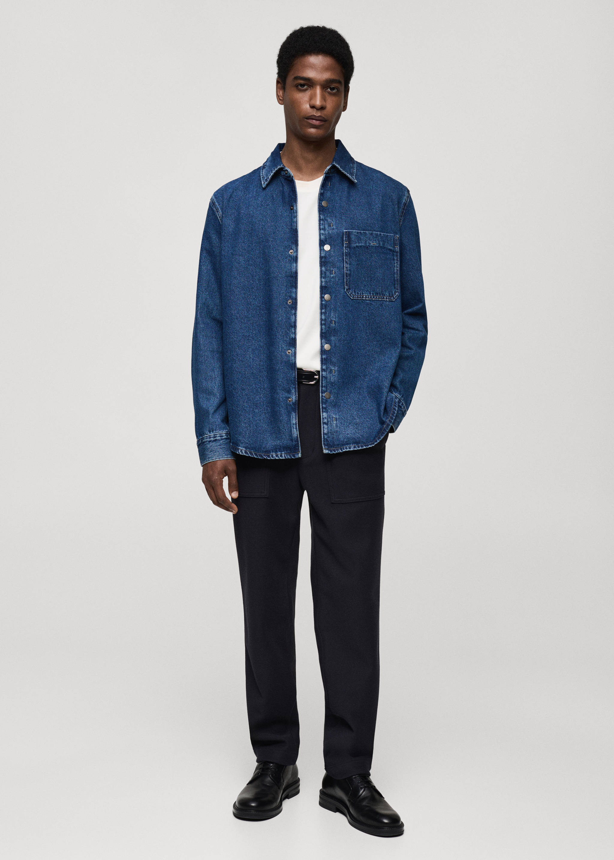 Denim overshirt with pocket - General plane