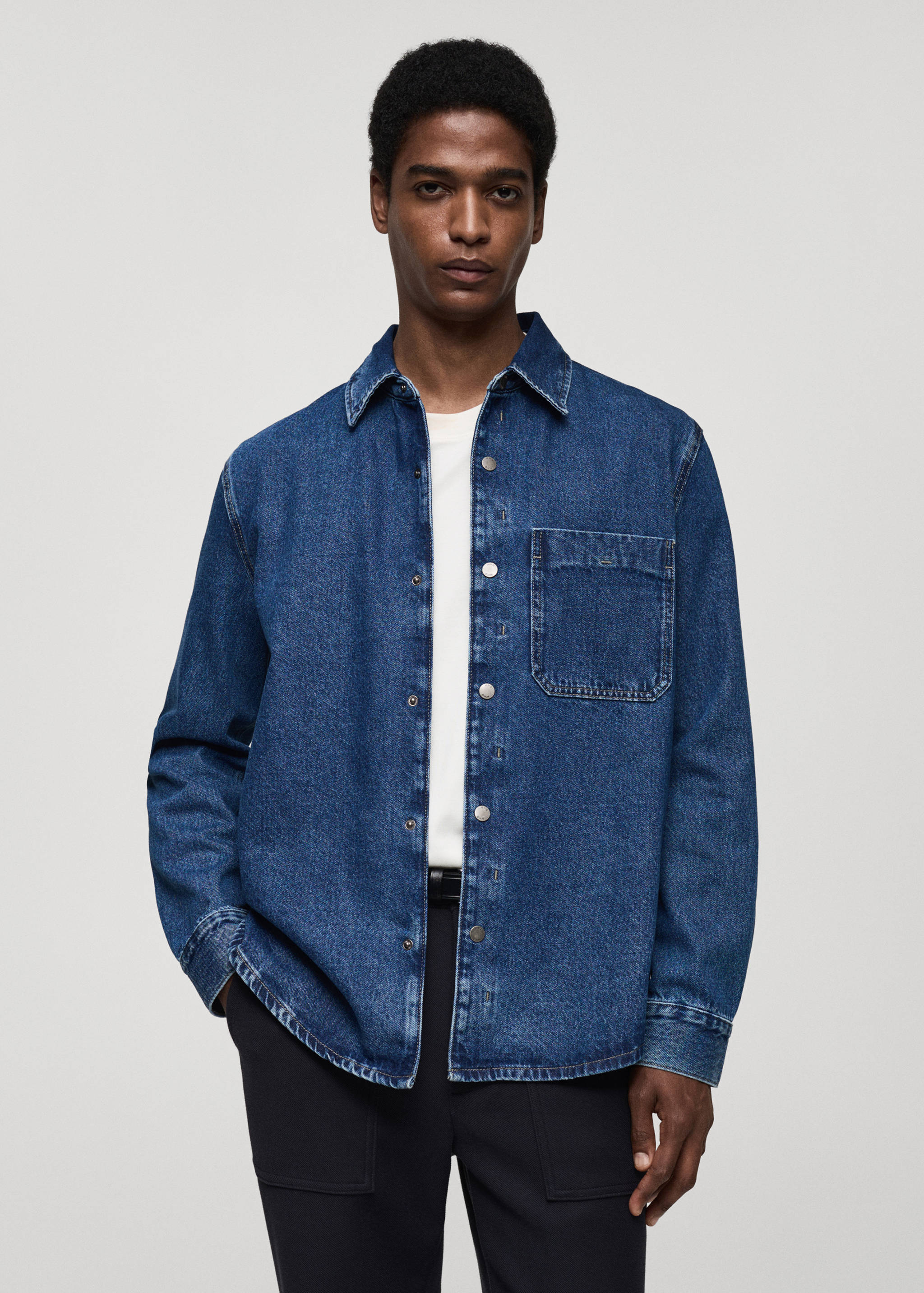 Denim overshirt with pocket - Medium plane