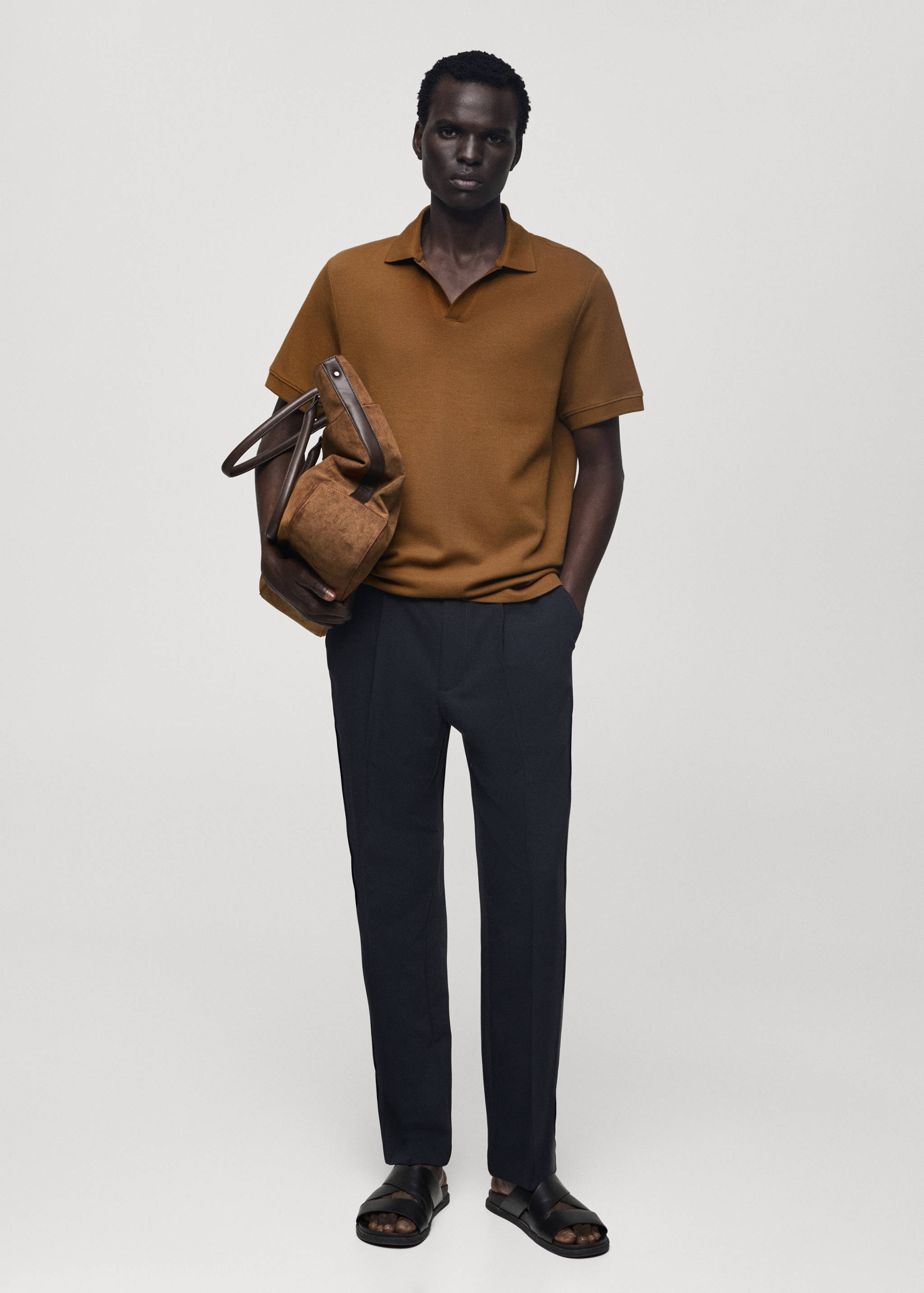 Fine rib-knit polo shirt - General plane