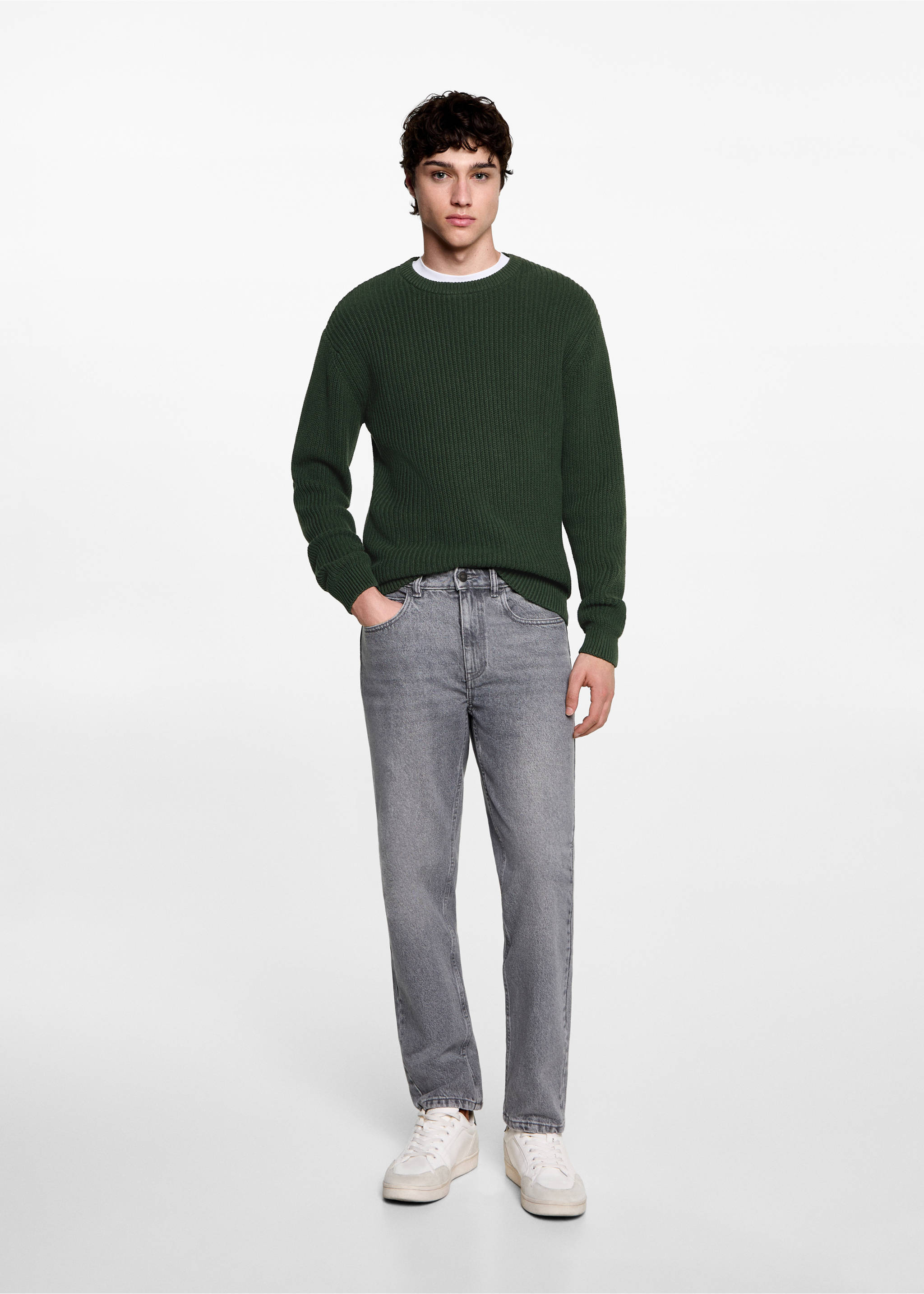 Ribbed cotton knitted sweater - General plane, Green. Ref: 77084760-00.