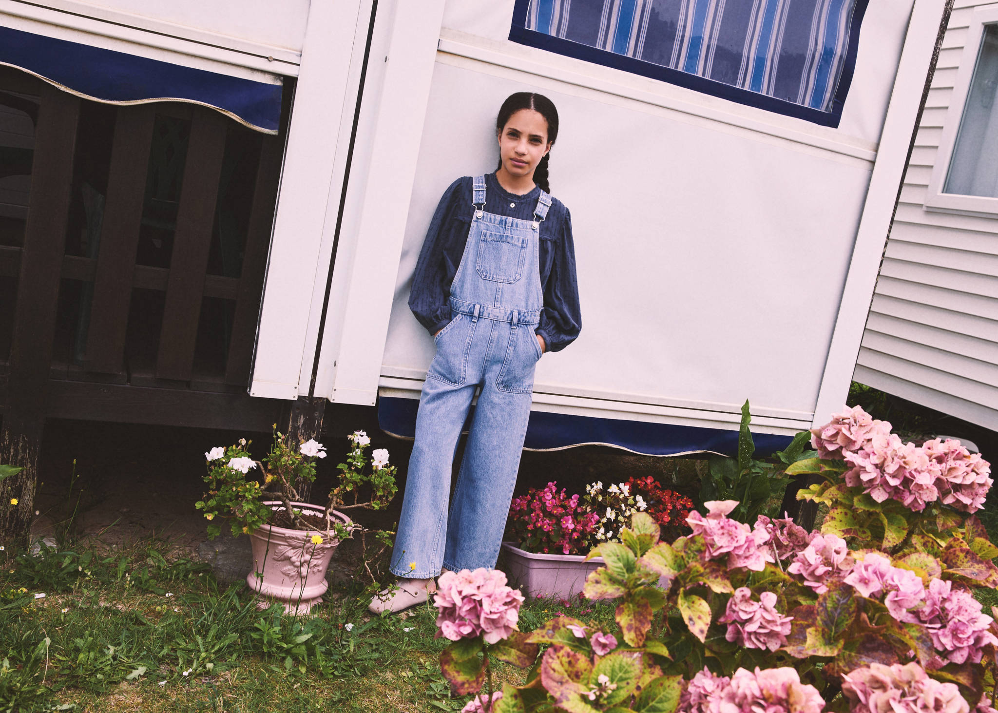 Straight denim dungarees - Panoramic plane
