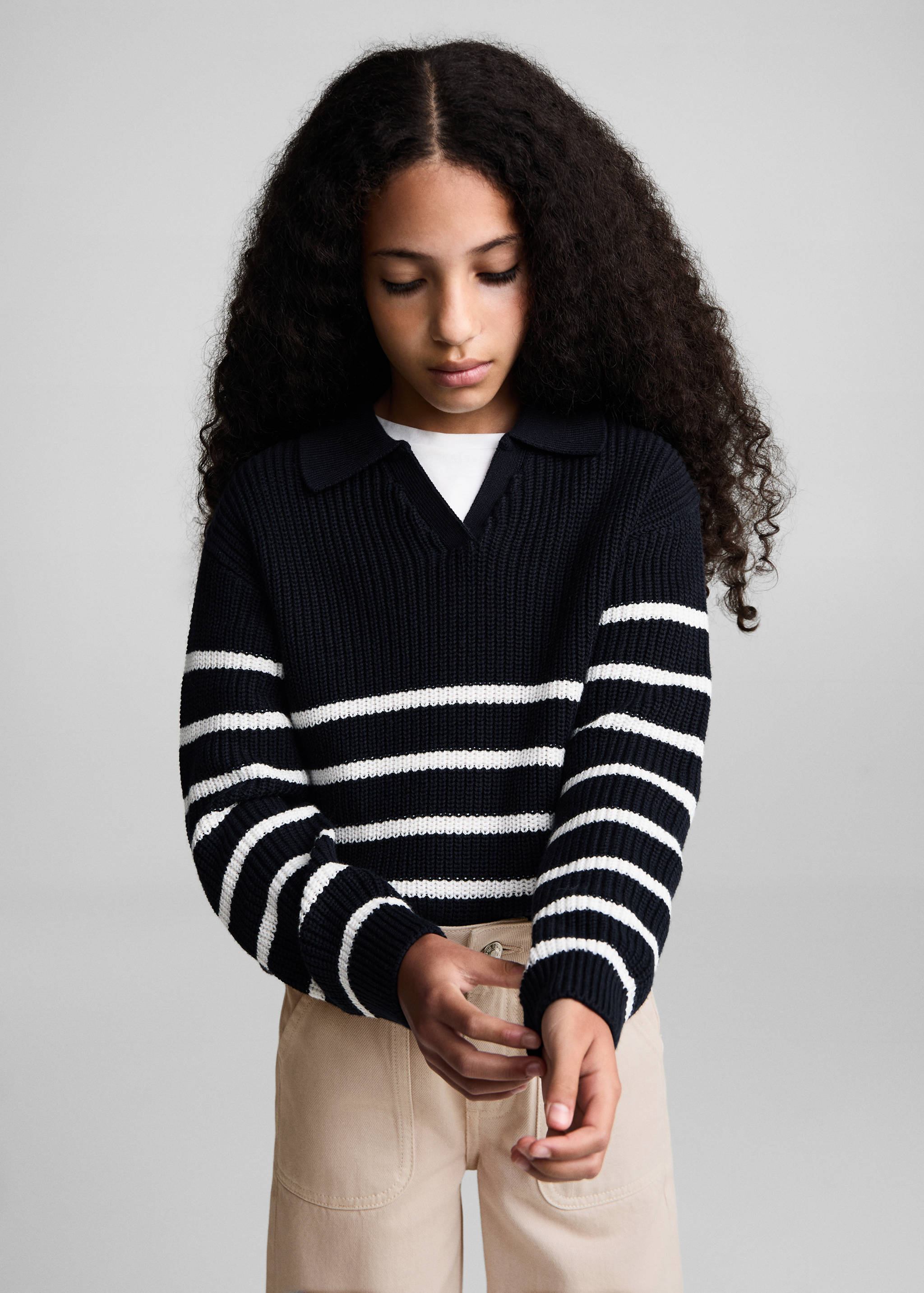 Striped polo-neck sweater - Medium plane