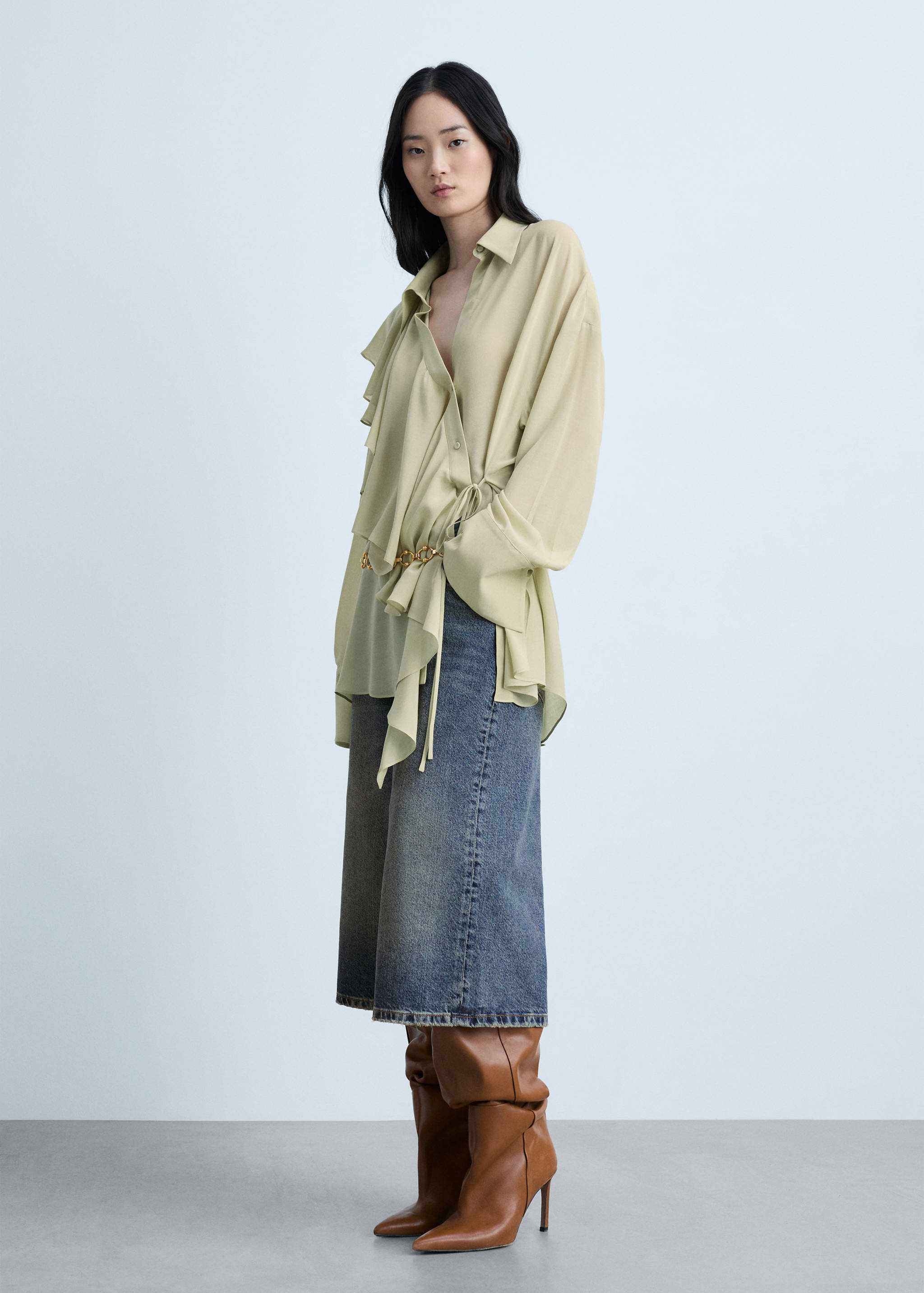 Wide leg denim bermuda shorts - General plane