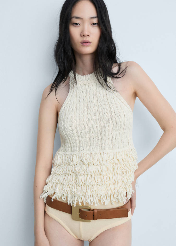 Knitted panties with decorative stitching — Ecru
