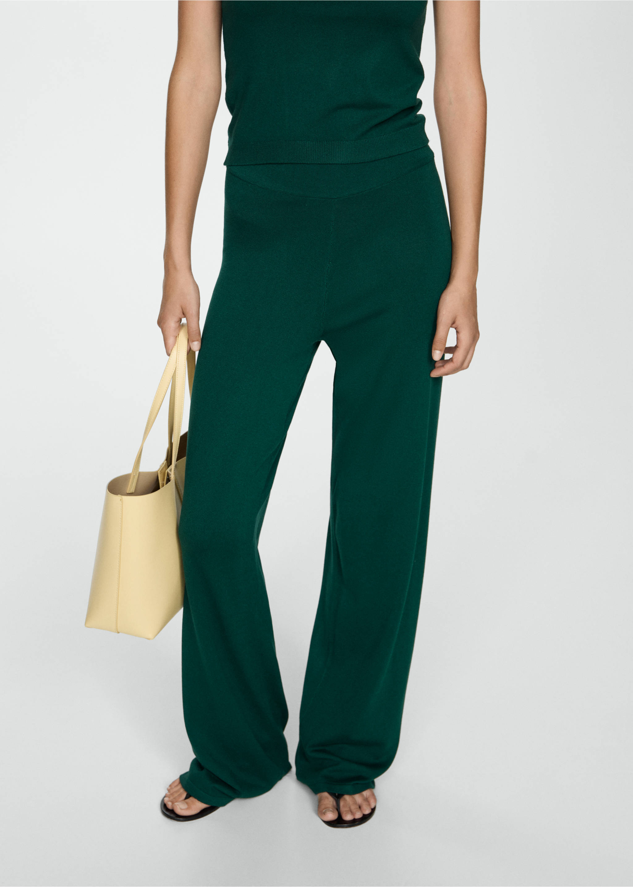 Knitted wide leg trousers - Medium plane, Dark Green. Ref: 77085148-00.