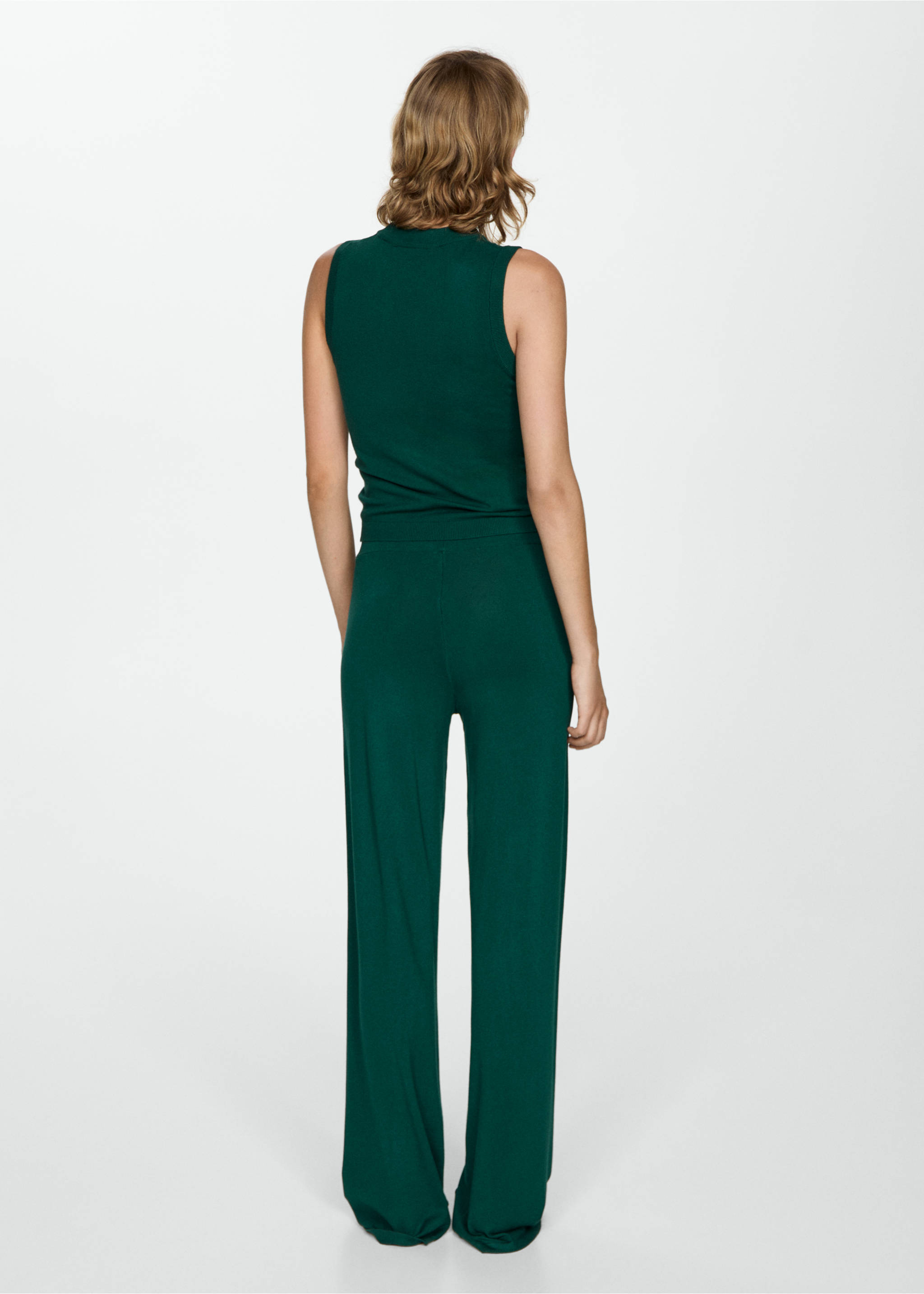 Knitted wide leg trousers - Reverse of the article, Dark Green. Ref: 77085148-00.