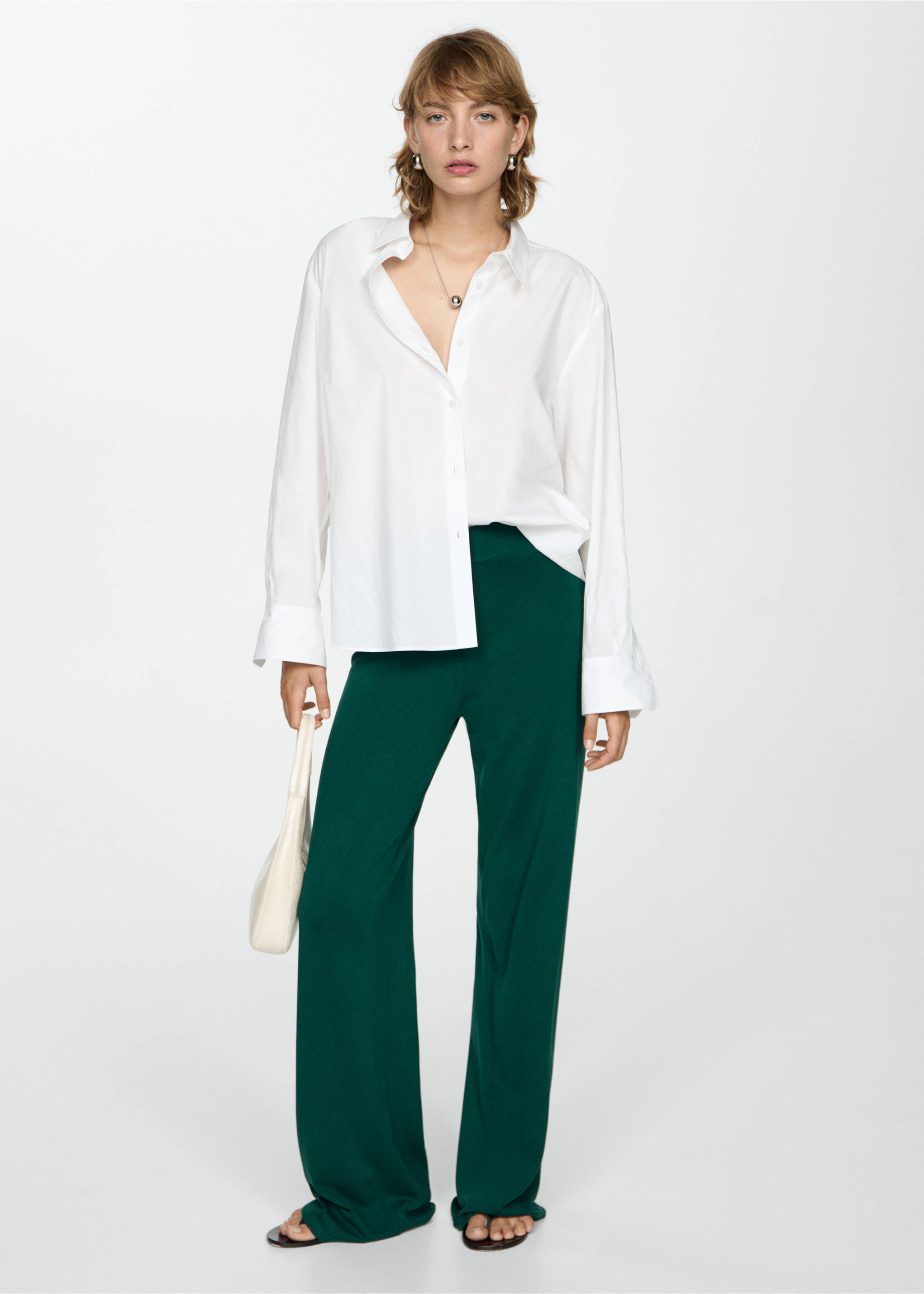 Knitted wide leg trousers - Details of the article 2, Dark Green. Ref: 77085148-00.