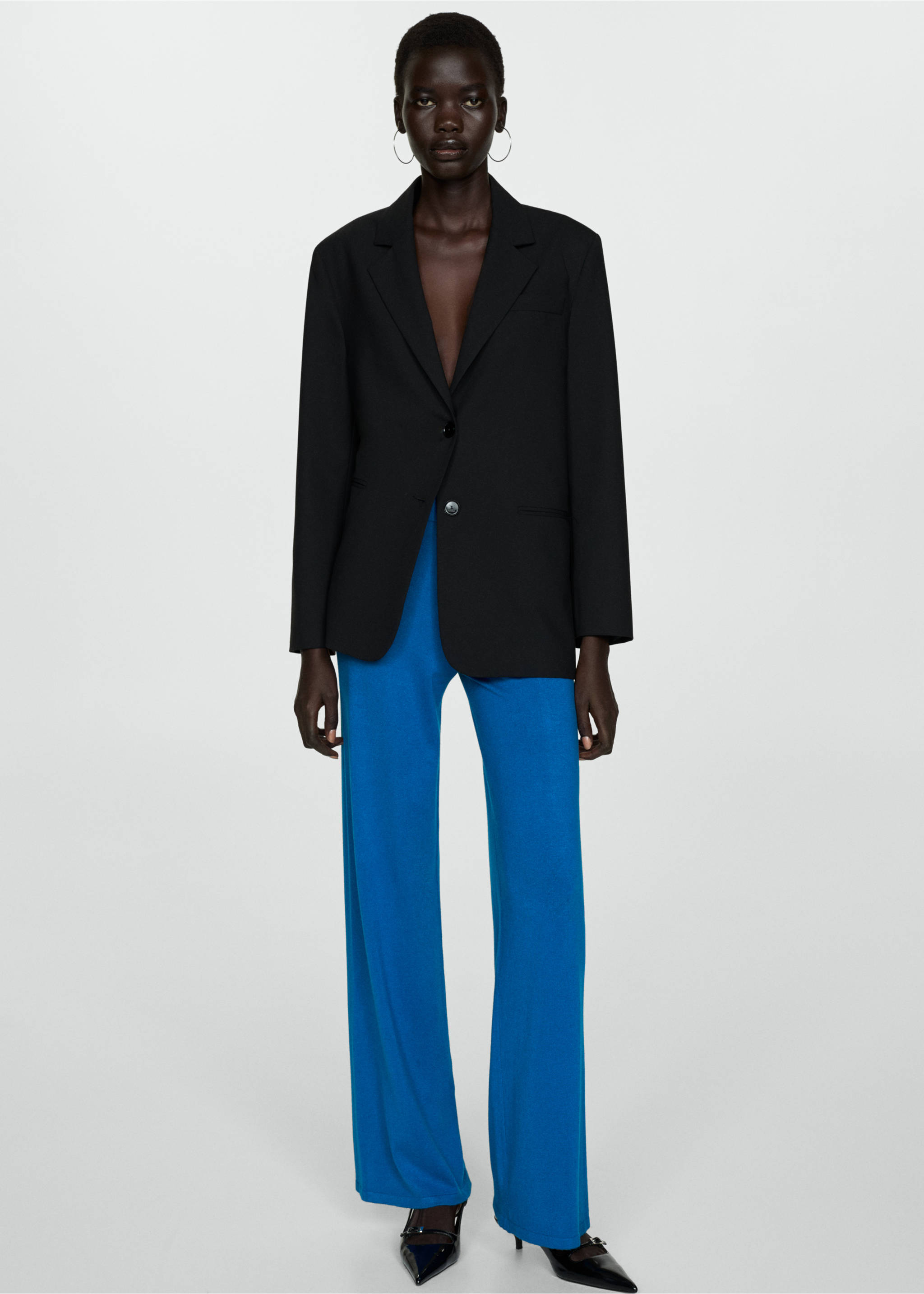 Knitted wide leg trousers - Details of the article 2, Vibrant blue. Ref: 77085148-00.