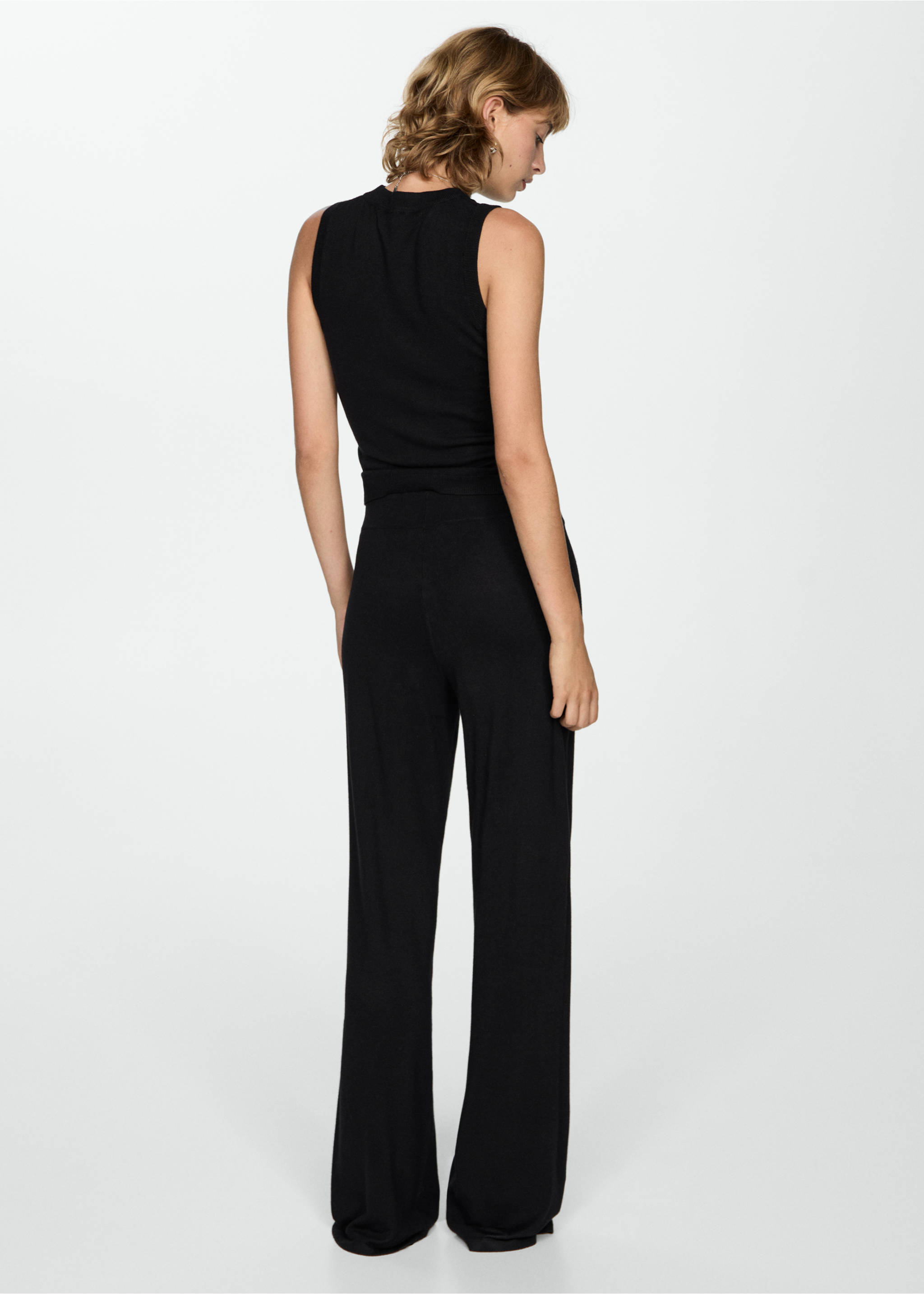 Knitted wide leg trousers - Reverse of the article, Black. Ref: 77085148-00.