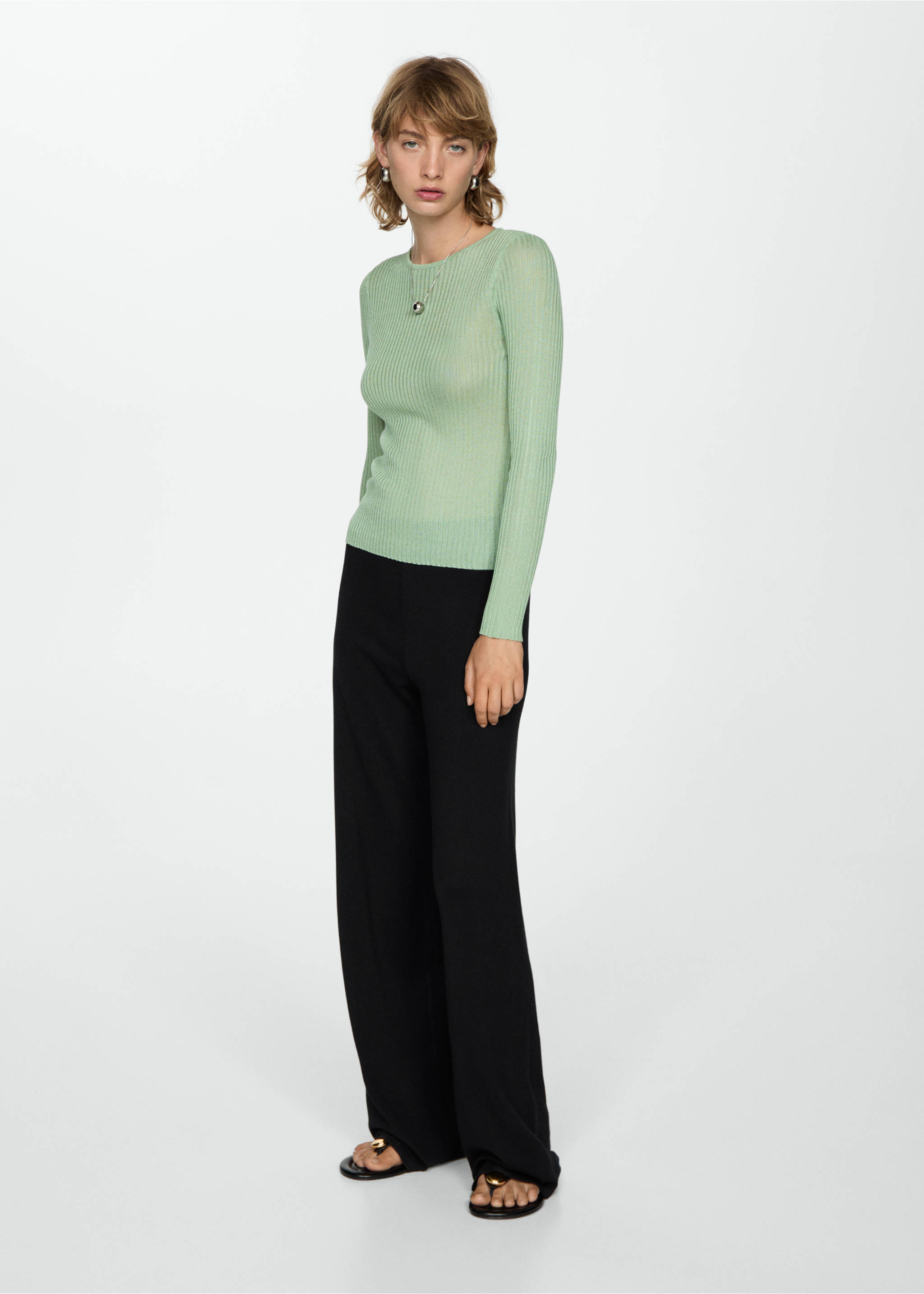 Knitted wide leg trousers - Details of the article 2, Black. Ref: 77085148-00.