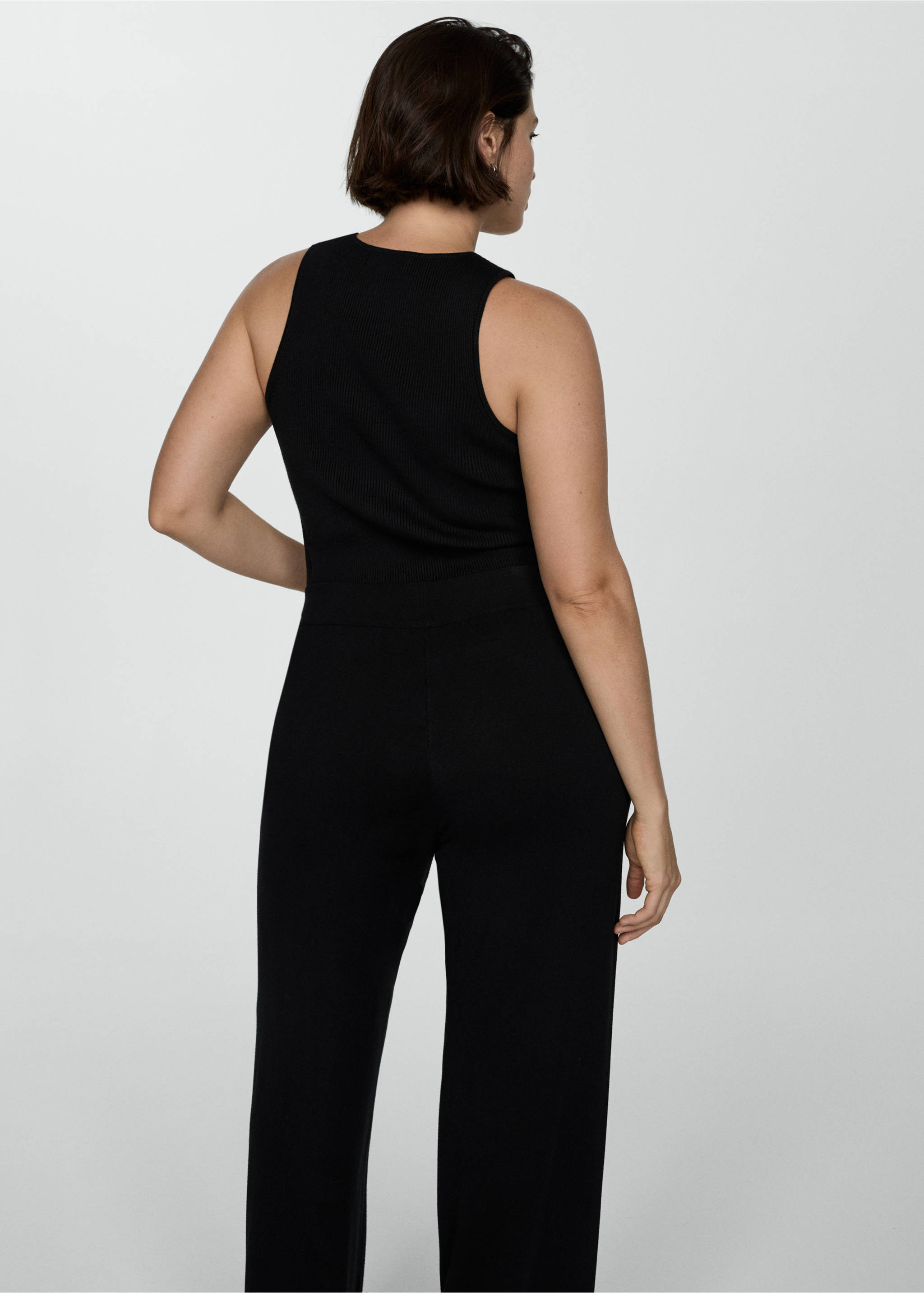 Knitted wide leg trousers - Details of the article 4, Black. Ref: 77085148-00.