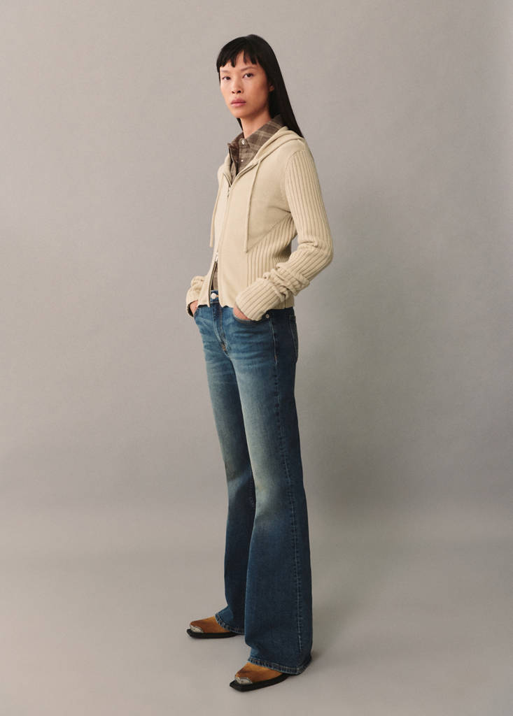 Zip hooded cardigan — Ecru