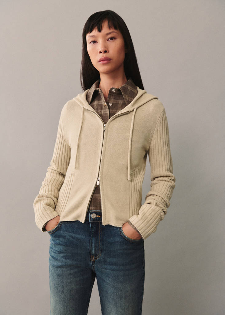 Zip hooded cardigan — Ecru