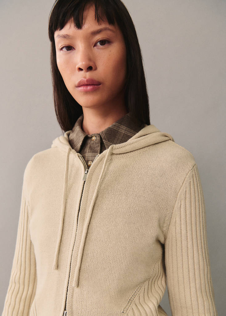 Zip hooded cardigan — Ecru