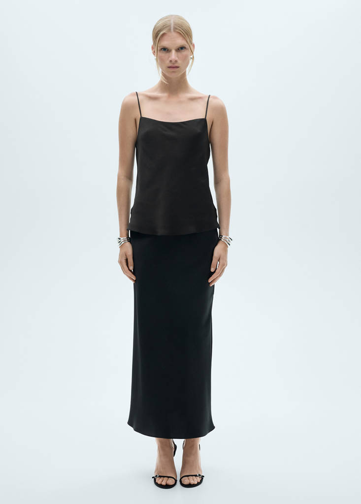 Satin top with thin straps — Black