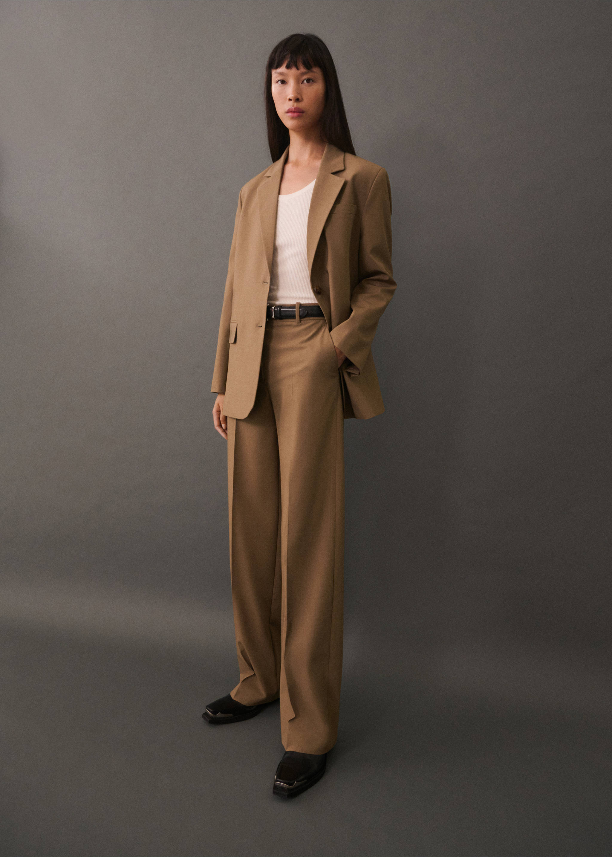 Double-breasted straight-fit jacket - General plane, Medium Brown. Ref: 77085649-00.