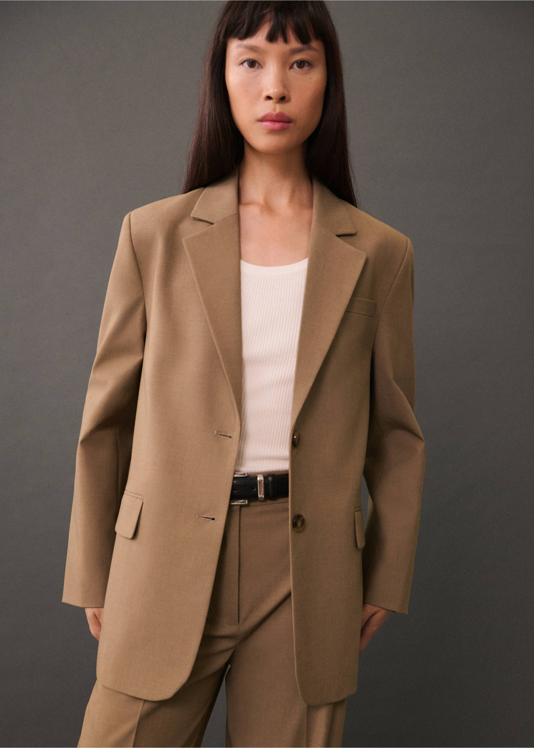 Double-breasted straight-fit jacket - Medium plane, Medium Brown. Ref: 77085649-00.