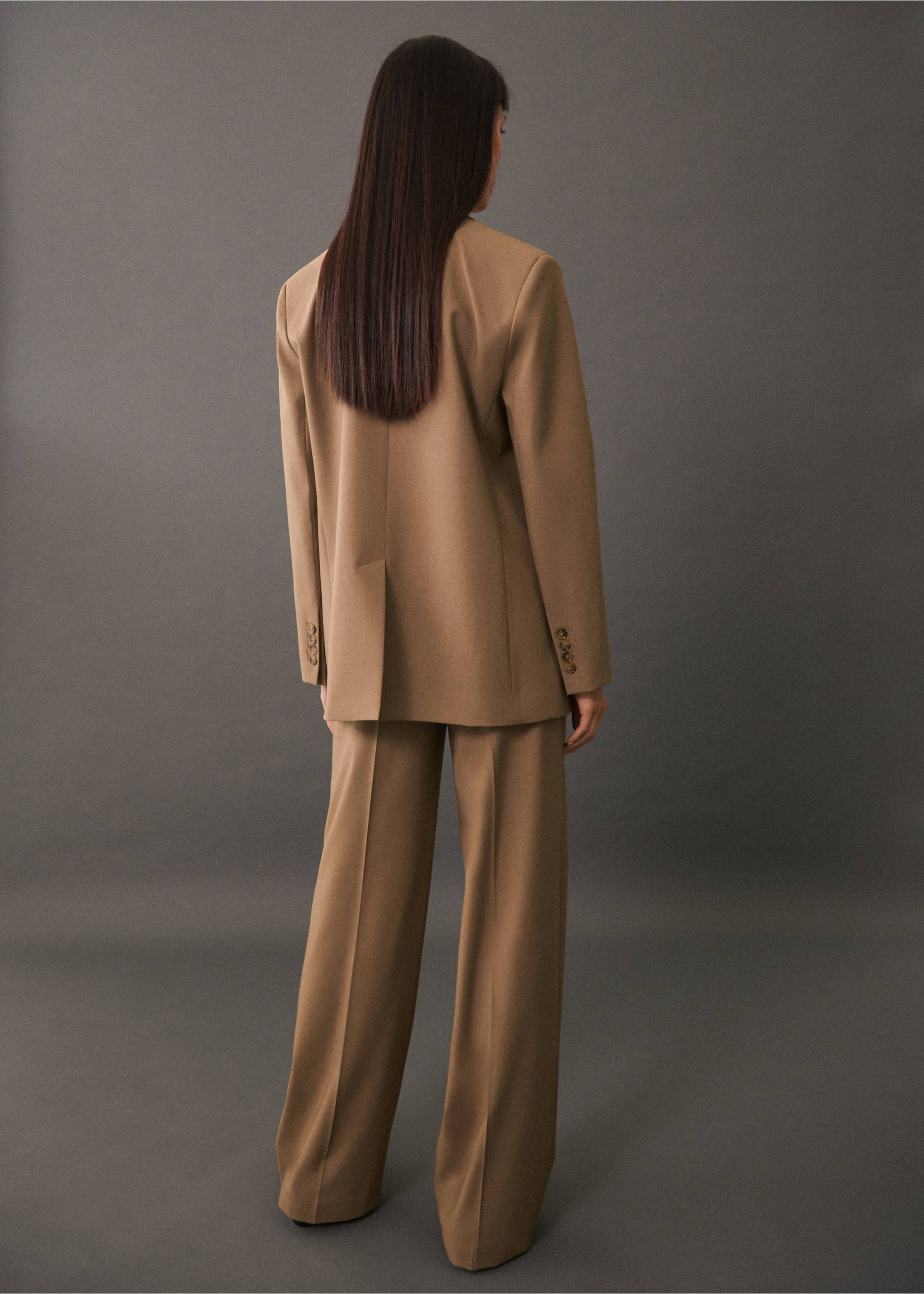 Double-breasted straight-fit jacket - Reverse of the article, Medium Brown. Ref: 77085649-00.