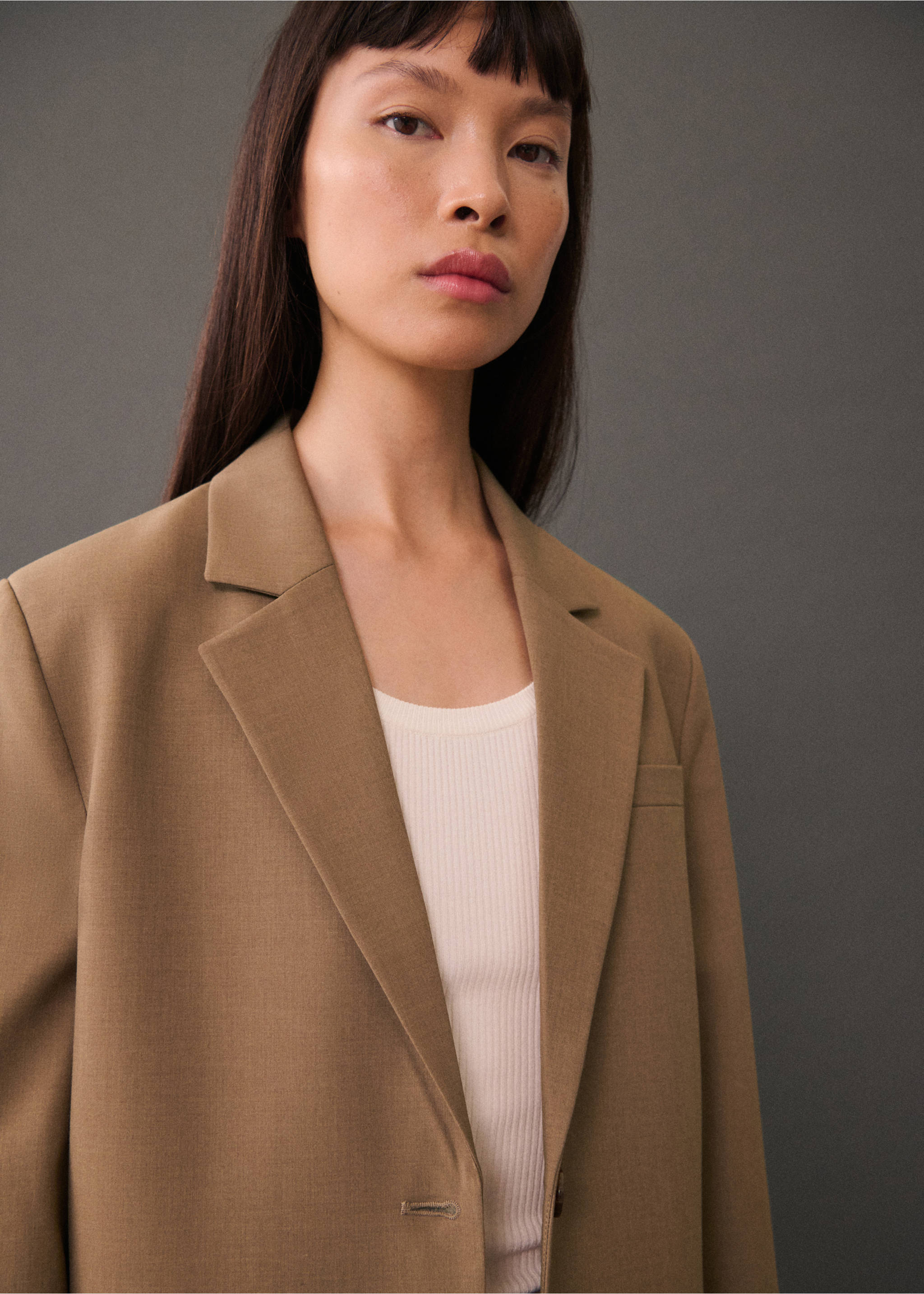 Double-breasted straight-fit jacket - Details of the article 1, Medium Brown. Ref: 77085649-00.