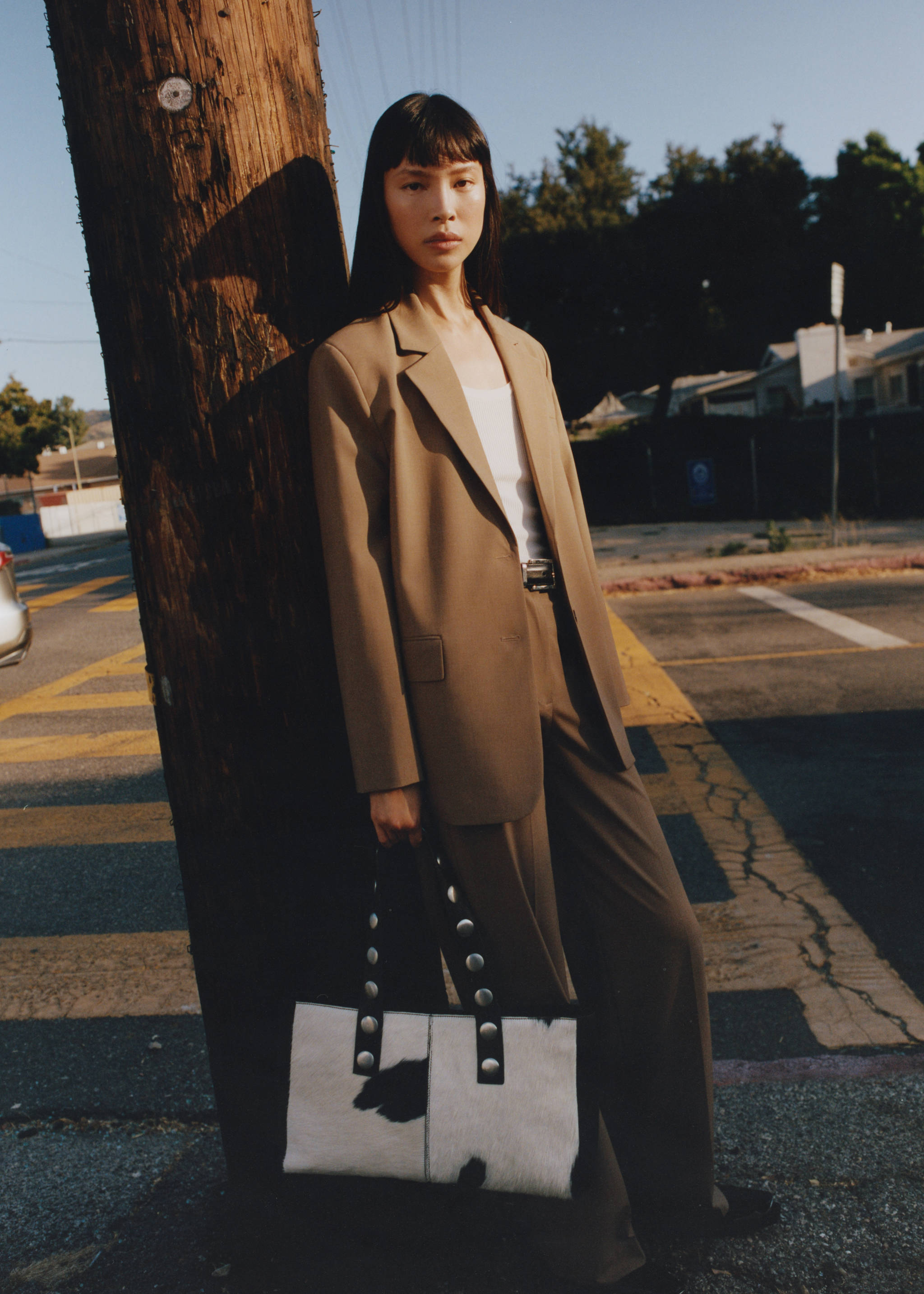 Double-breasted straight-fit jacket - Details of the article 3, Medium Brown. Ref: 77085649-00.