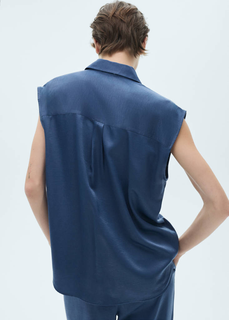 Satin shirt with bow — Blue