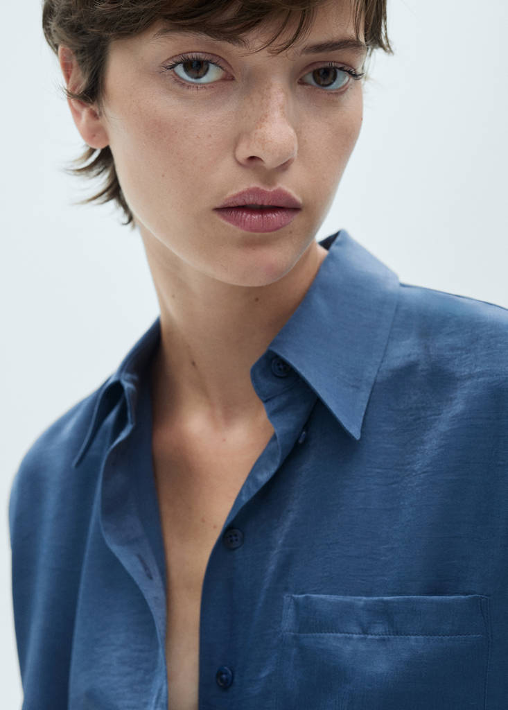 Satin shirt with bow — Blue